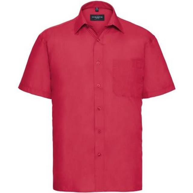(16, Corporate Blue) Russell Collection Mens Short Sleeve Poly-Cotton Easy Care Poplin Shirt