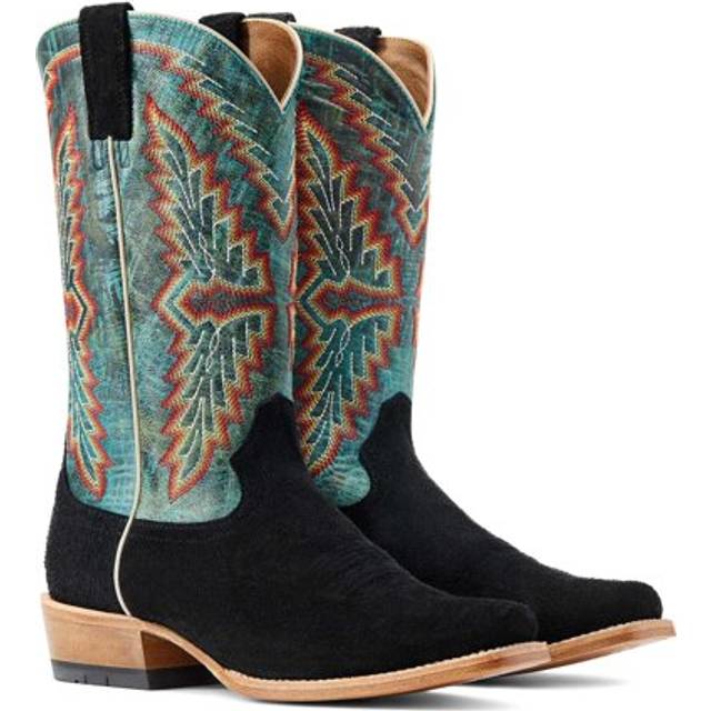 Men's Futurity Showman Western Boots in Black Roughout Roaring Turquoise, D Medium Width, Size 8, by Ariat