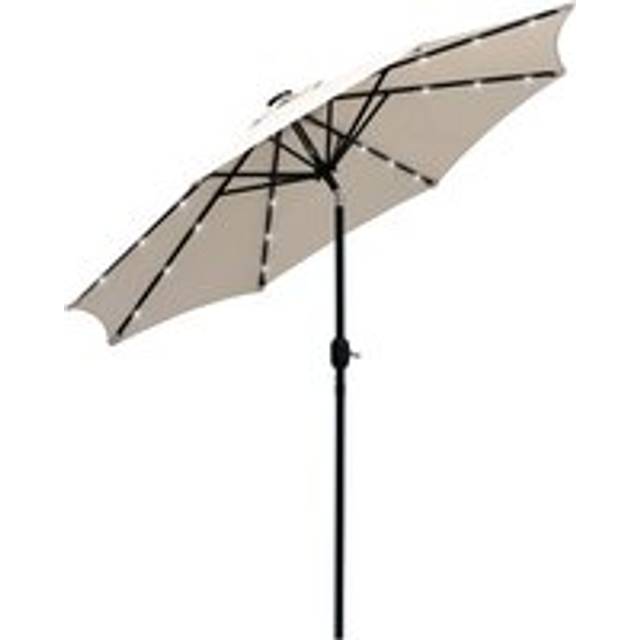 Outsunny 2.7m Patio Garden Umbrella Outdoor Parasol with Tilt Crank and 24 LEDs Lights Cream