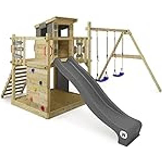 Wickey - Wooden climbing frame Smart Camp with swing set and slide, Playhouse on stilts for kids with sandpit, climbing ladder & play-accessories