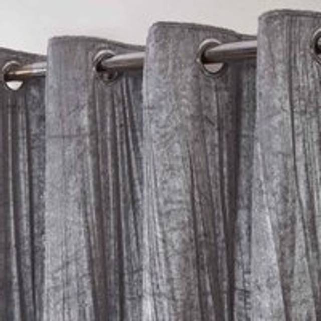 Sienna Home Valencia Crinkle Crushed Velvet Lined Eyelet Curtains, Silver Grey - 46 x 72""
