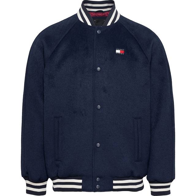 Contrast Stripe Bomber Jacket With Wool - DARK BLUE - S