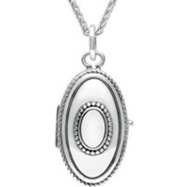 Sterling Silver Bauxite Rope Edge Oval Locket - Silver