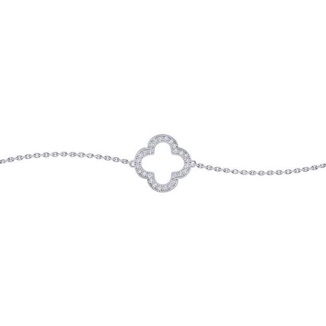 "Jewelco London Silver Round CZ Clover Halo Lucky Charm Chain Bracelet 7-8.5"" - ABB235"