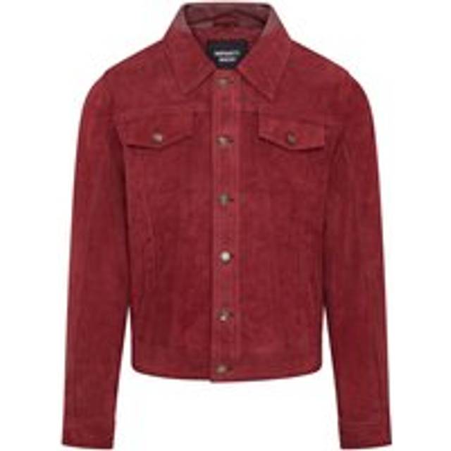 Infinity Leather Mens Trucker Goat Suede Western Jeans Jacket - Yangon - Burgundy - Size 5XL