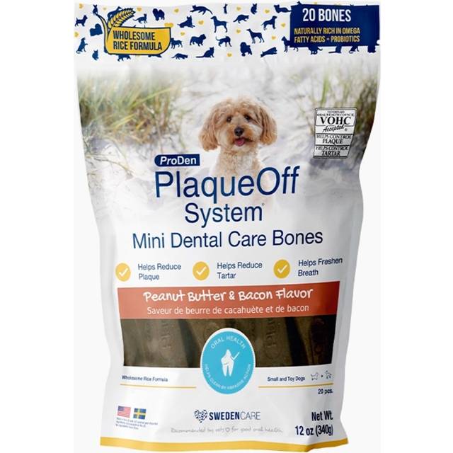 Proden Plaqueoff 51848345 12 oz Mini Dental Care Bones for Dogs - Peanut Butter & Bacon