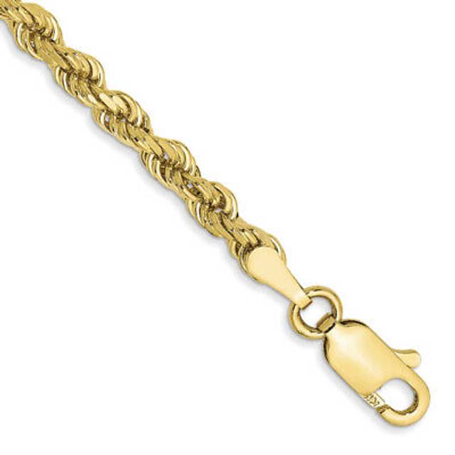 10K Yellow Gold 3 mm Diamond-Cut Rope Chain 8 in. Bracelet
