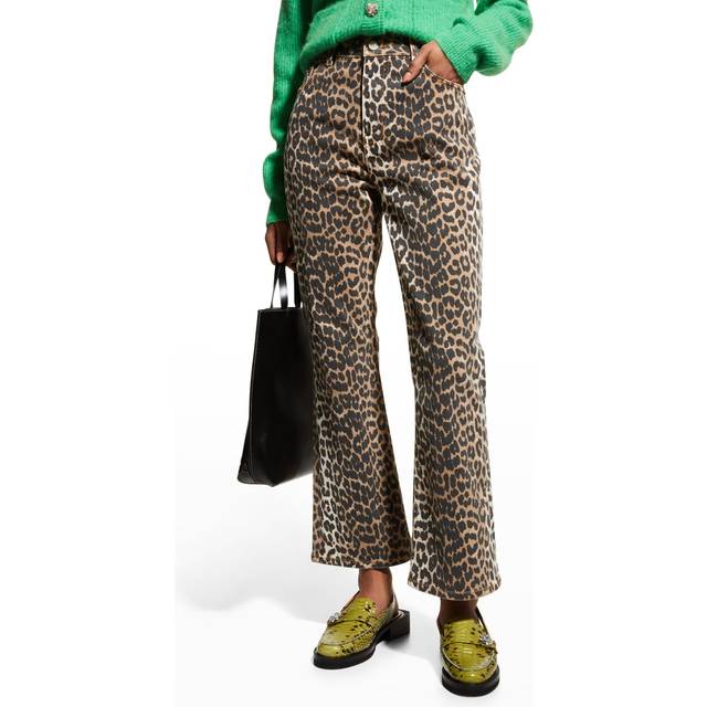 GANNI Brown Leopard Betzy Cropped Jeans - 943 Leopard - WAIST US 30