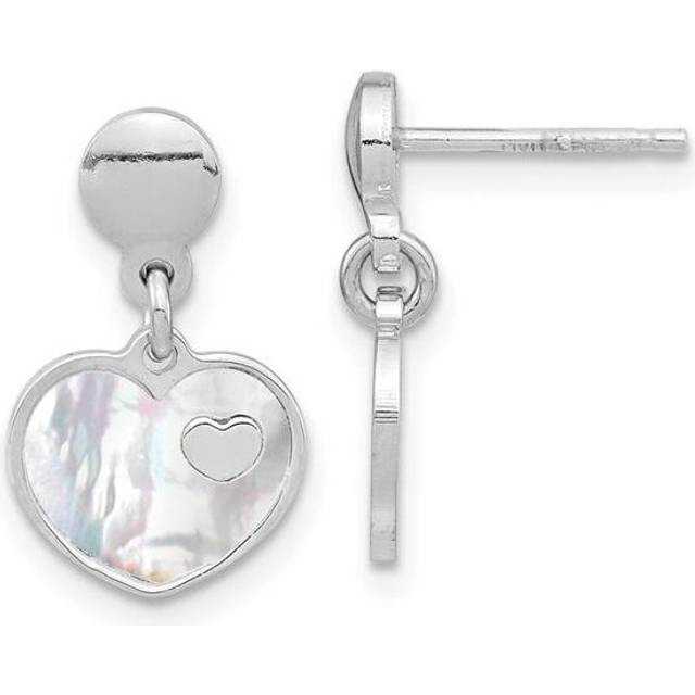 Sterling Silver Rhodium-Plated Mother of Pearl Heart Post Dangle Earrings