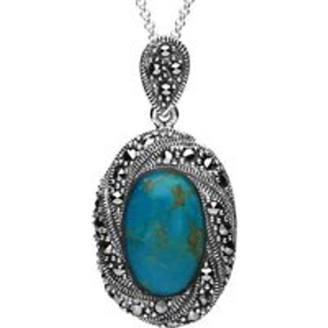 Sterling Silver Turquoise Marcasite Twisted Spiral Edge Necklace - Silver