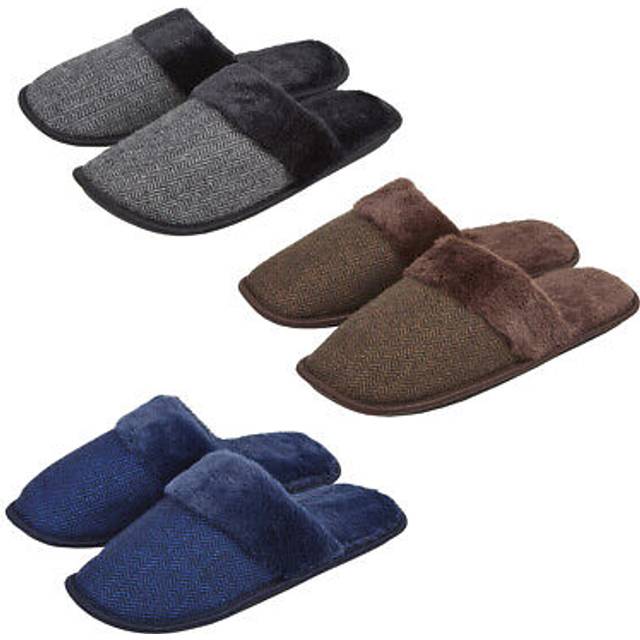 (Brown, 6 UK) Metzuyan Mens Mule Slippers Memory Foam Warm Solid Slip On
