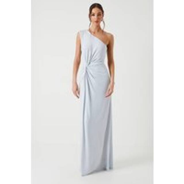 Twist Detail One Shoulder Jersey Bridesmaid Dress - Ice Blue - 12