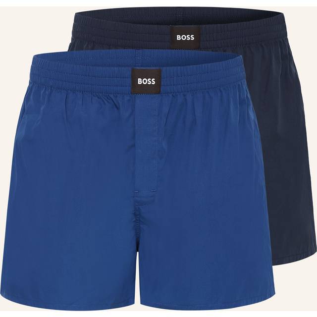 Hugo Boss Men's 2-Pack Check & Solid Boxer Shorts, Blue/Navy - Size: 32/33/32