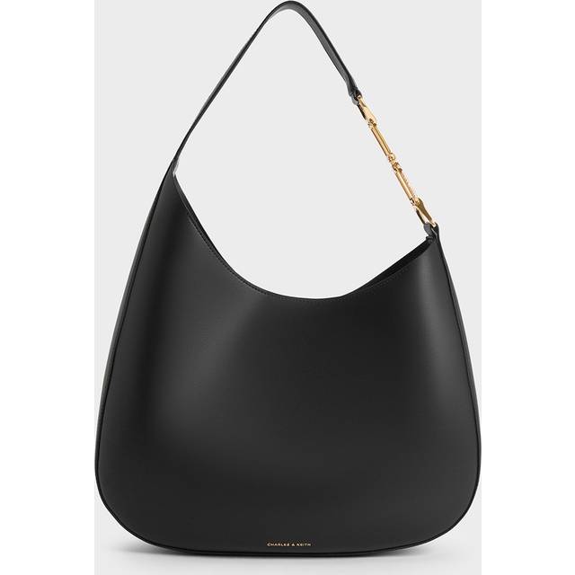 Charles & Keith - Agatha Chain-Accent Slouchy Hobo Bag - Black - XL
