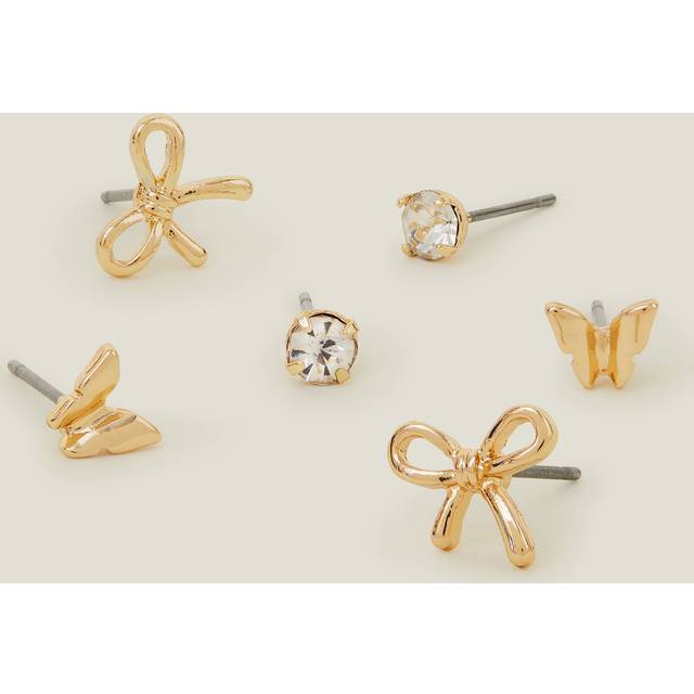 Gold 3-Pack Butterfly Bow Stud Earrings, Women's - Accessorize - One Size
