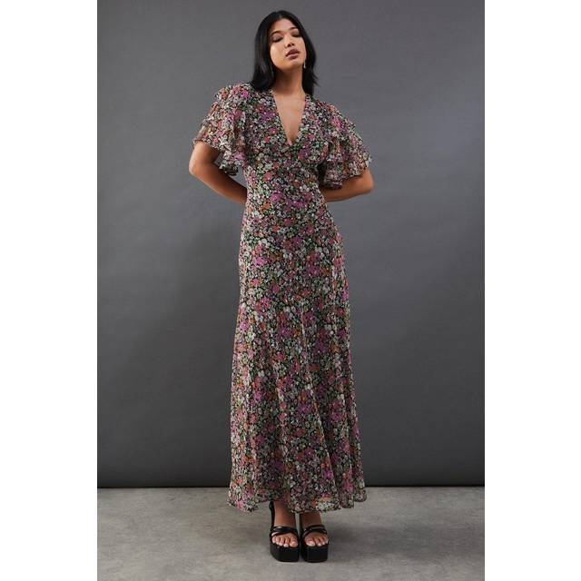 Womens Daisy Floral Print Chiffon Maxi Dress - Pink - 10