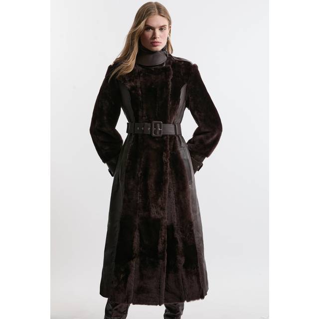 Shearling Trench Coat - Brown
