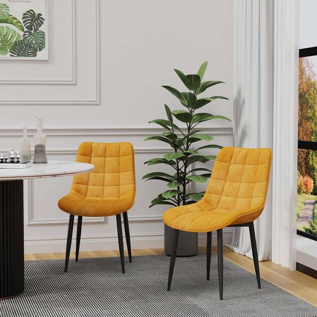 (Mustard, 8) Nova Modern Velvet Dining Chair Padded Seat Metal Legs