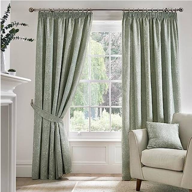 Dreams & Drapes Aveline Ready Made Pencil Pleat Curtains Green