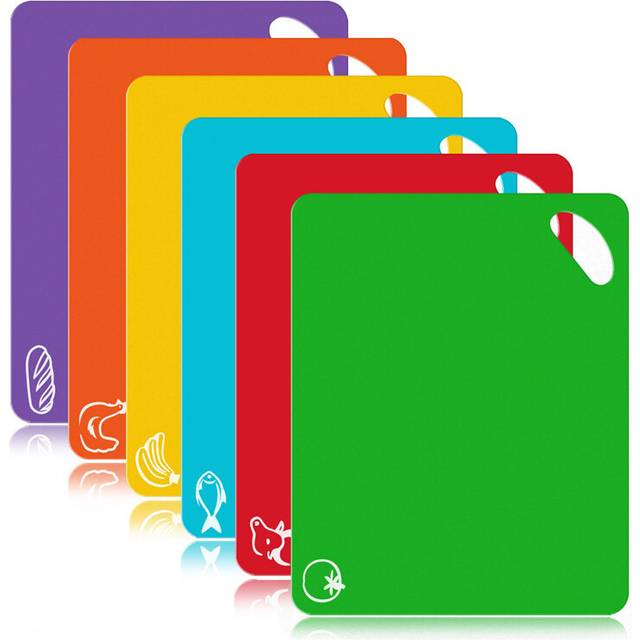 Plastic Cutting Board Set (6-Piece), Gradient, Colorful Cutting Boards, BPA-Free Mat, Non-Slip, Dishwasher Safe, 15x12 Inches, Multi-Coloured