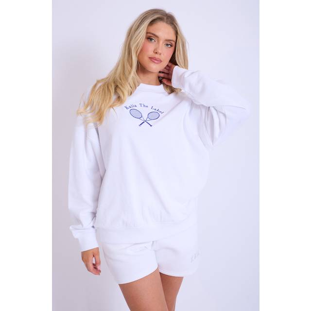 Kaiia Tennis Club Oversized Sweatshirt White & Blue - white