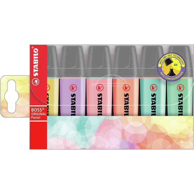 STABILO BOSS ORIGINAL Pastel 70/6-2 Highlighter Assorted Medium Chisel 2 - 5 mm Pack of 6