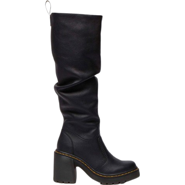 Dr. Martens Kasey Virginia Leather Knee High Heeled Boots in Black, Soft Leather, Size: 4