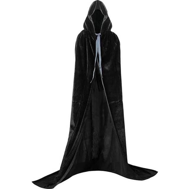 Black Hooded Cloak Maxi Cape Velvet Adult Costume Grim Reaper Vampire Party Halloween Costumes 150 cm
