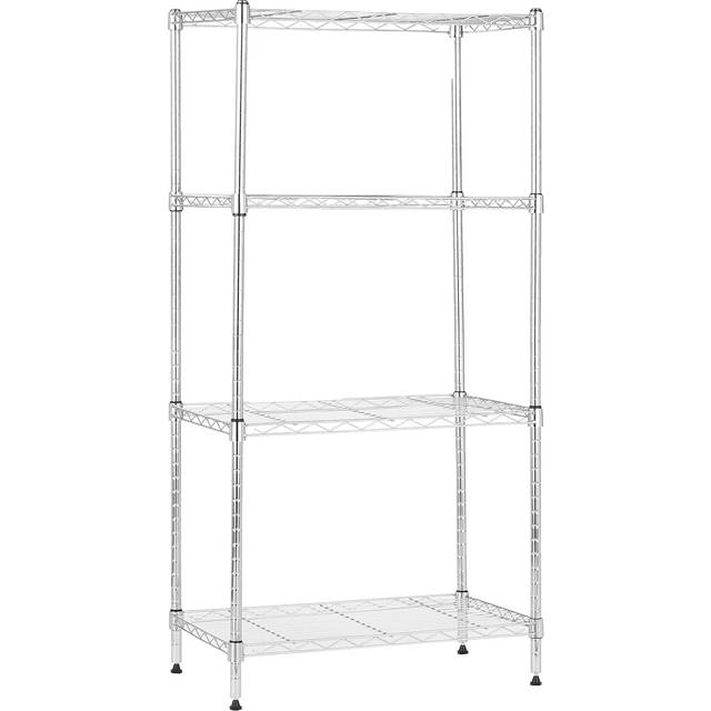 Amazon Basics 4-Shelf Narrow Storage Unit With Height Adjustable Shelves & Levelling Feet, 363kg Max Weight, Chrome, 34 D x 58.9 W x 121.9 H cm