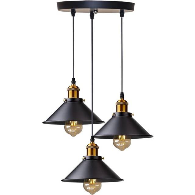 Goeco - Industrial Pendant Light with 3 Lamps, Retro Ceiling Light in Black Metal, E27 Sockets, Ø22CM, with 100CM Adjustable Cable for Living Room,
