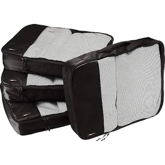 Amazon Basics Packing Cubes for Suitcases, Travel Organisers, Zipper, 4-Piece Set Bags, 2 Large and 2 Medium, Black