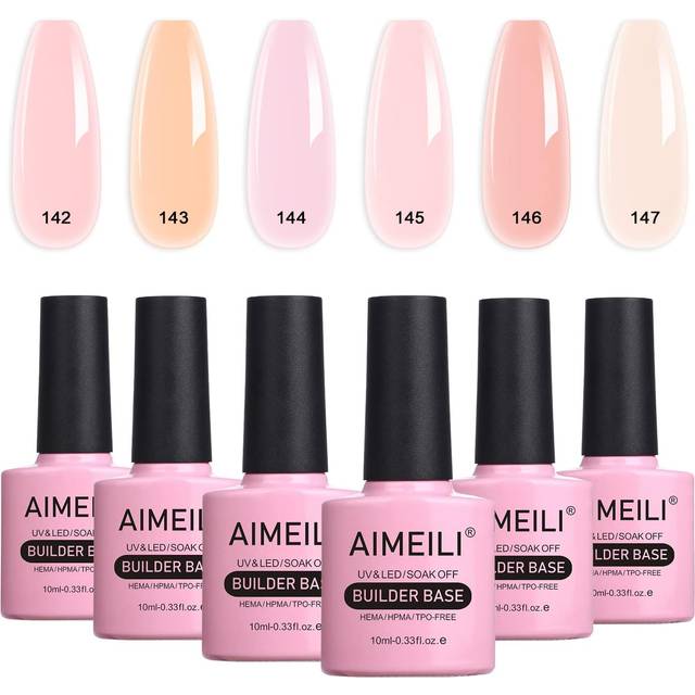 AIMEILI UV LED Gellack Nagellack, Byggare Bas Snabbbyggande Nagelförlängning Gel - 6 st X 10 ml - Presentpaket 35