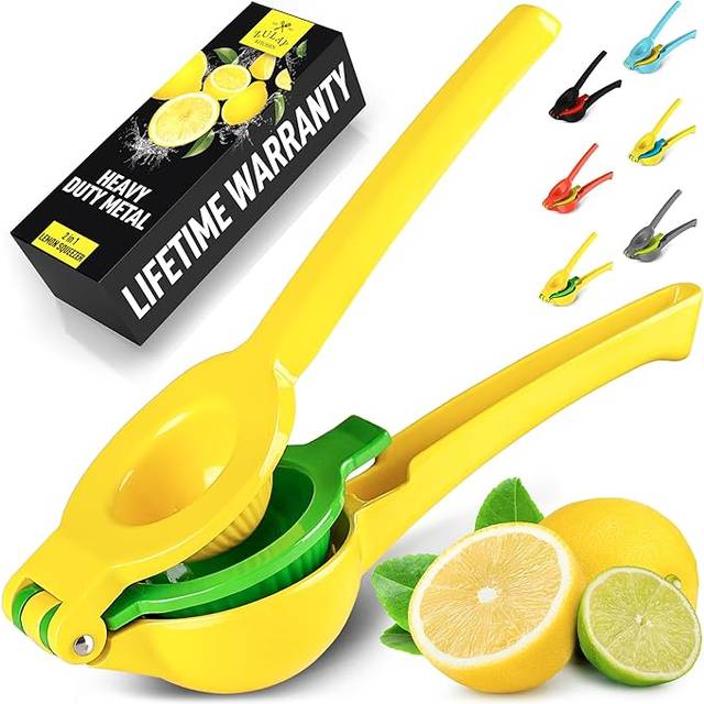 Zulay Metal 2-In-1 Lemon Lime Squeezer - Hand Juicer Lemon Squeezer Gets Every Last Drop - Max Extraction Manual Citrus Juicer - Easy-to-Use Lemon