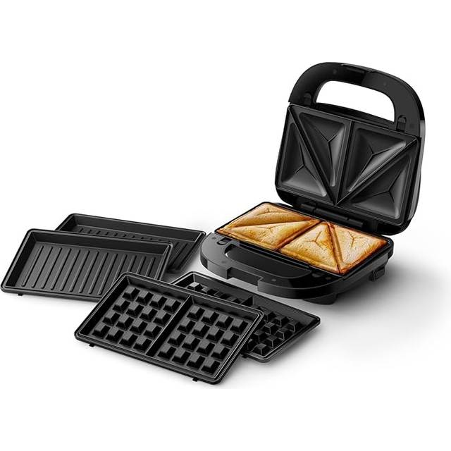 Philips 5000-serien smörgåsmaskin – 3 plattor för paninis, smörgåsar och våfflor. Grillplattor med nonstick. Cut-and-Seal. 750W Effekt. Svart (HD2350/80)