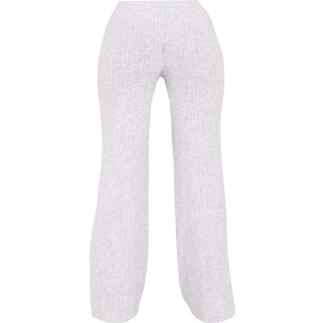 Grey Luxe Rib Knit Wide Leg Trousers, Grey