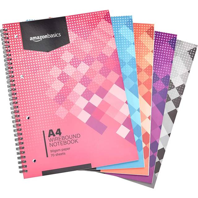Wirebound Notebook, Assorted Colour, 70 Sheets / 140 Pages, A4, 90GSM, [5-Pack]