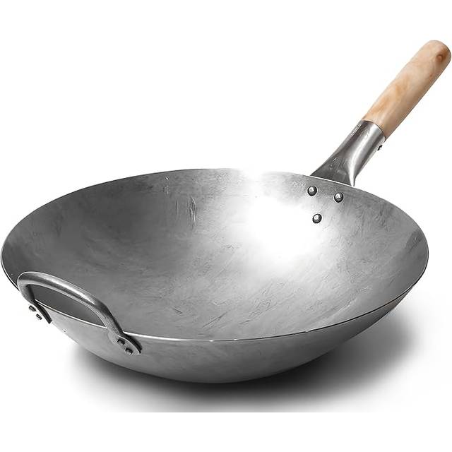 craft Wok Traditional Hand Hammered carbon Steel Pow Wok with Wooden a