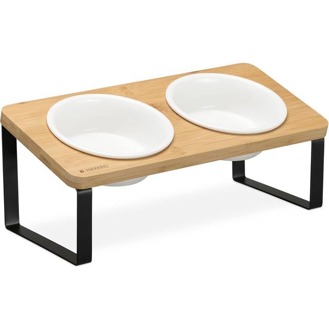 Double Dog Bowls and Stand - Set of 2 Pet Bowls for Food and Water in Raised Feeder Holder - Cats or Dogs Twin Dishes Elevated Feeding Station