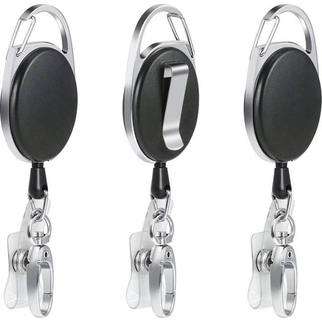 Vicloon Badge Reel,3 Pcs Reel Clips Retractable Badge Holder with Key Belt Reel for Key Ring ID Card Badge Holder