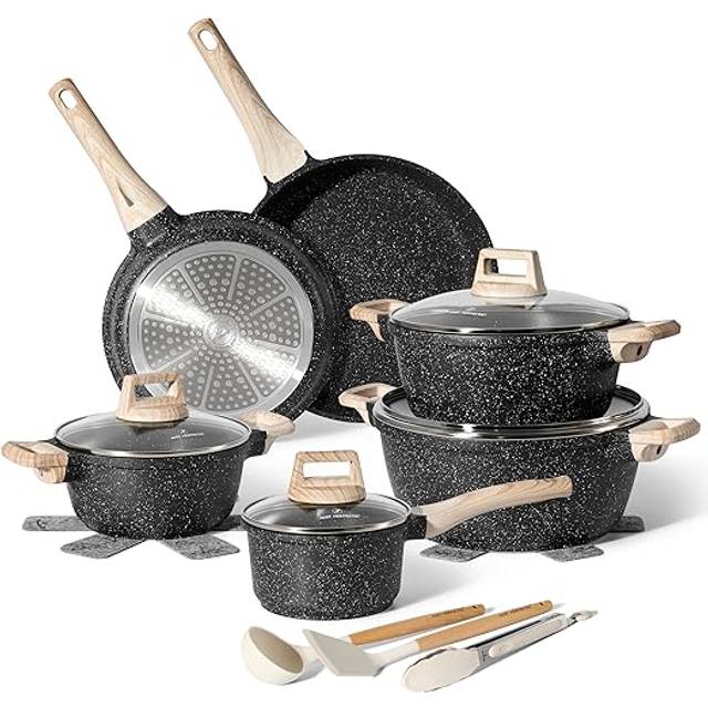 SHEIN Just Perfecto Pots And Pans Sets Non Stick, Induction Hob Pan Set Of 15pcs, Saucepan Set, Non Stick Frying Pan Set With Lid Stock Pot, Deep Frying Pot