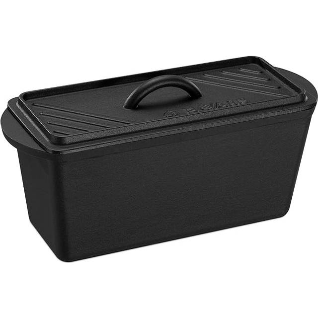 Navaris Bread Loaf Pan with Lid - Cast Iron Bread Baking Pan for Bulge Top or Flat Top Breads Meat Veg Meatloaf - Baking Tin 34 cm x 13 cm x 13 cm -