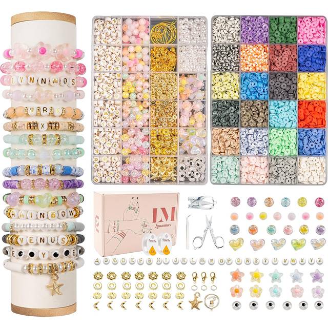 Clay Beads 8500 Pcs 2 Boxes Bracelet Making Kit - 24 Colors Polymer Clay Beads for Bracelet Making Set - Heishi Disc Beads for Jewelry Making kit with