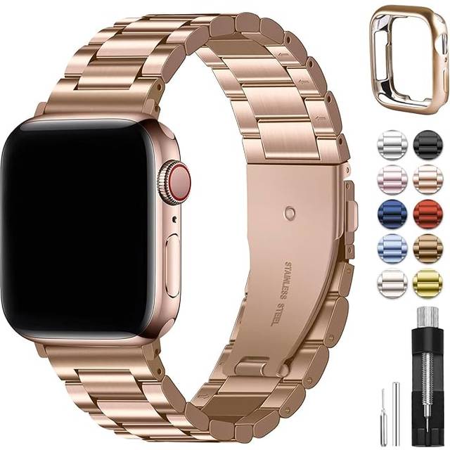 Rose Gold Apple Watch Straps 38mm 40mm 41mm Metal iWatch Strap Stainless Steel Replacement Bands Compatible with iWatch