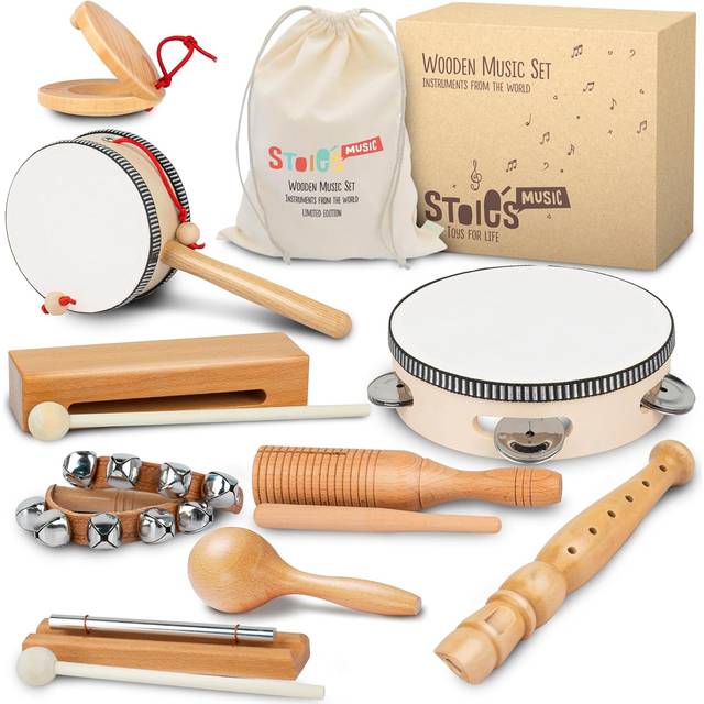Stoies International Wooden Music Set for Toddlers and Kids- Eco Friendly Musical Set with A Cotton Storage Bag - Promote Environment Awareness Creati