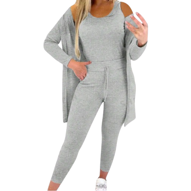 INAWLY Women&#39;s Solid Color Minimalist Daily Wear Long Sleeve Jacket, Sleeveless Top, And Long Pants Set