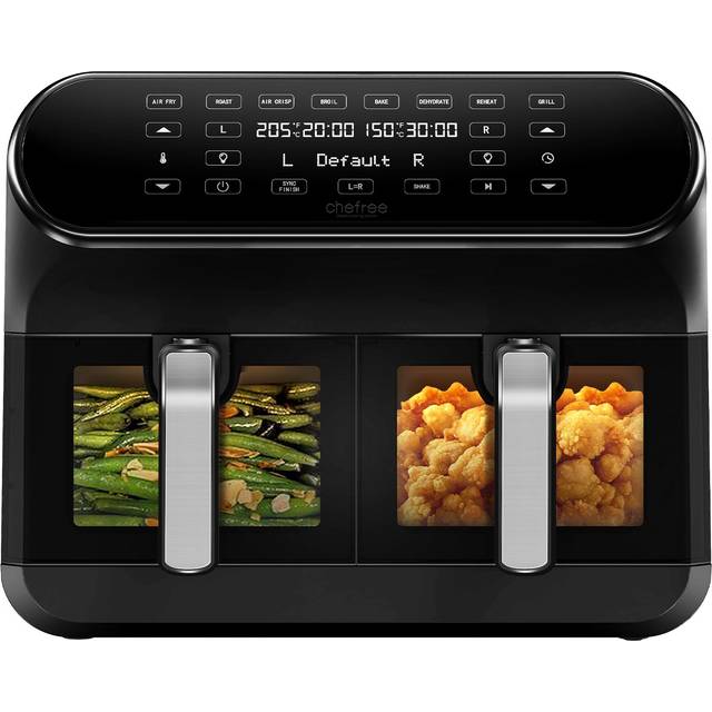 CHEFREE Dual Air Fryer, 8L Family Sized, 2 Nonstick Viewing Window Drawers, Low Energy 8-in-1 Smart Muticooker, Roast, Grill, Bake, Dehydrate, Less
