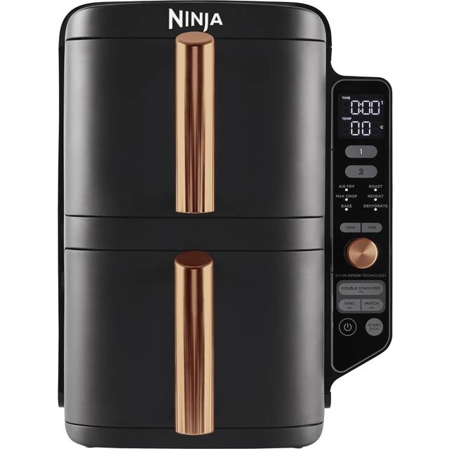 Ninja Double Stack XL luftfritös, vertikal luftfritös med dubbla lådor och 4 tillagningsnivåer, 2 lådor, 2 ställ, platsbesparande design, 9,5 liters kapacitet, 6 funktioner, 8 portioner, SL400EUCP
