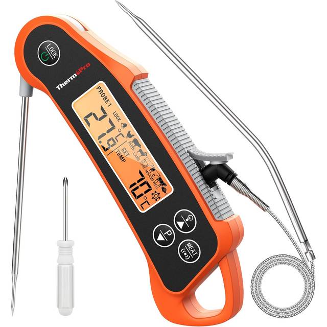 ThermoPro TP710 Köttermometer med 2 givare, stektermometer, IP65-vattentät, kökstermometer för matlagning, grilltermometer med larm för t.ex. grillning eller holländsk ugn