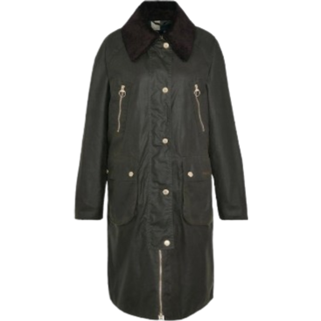 Barbour Womens Archive Olive Ebberston Zip-and-buttoned-pockets Relaxed-fit Waxed-cotton Jacket 8 - ARCHIVE OLIVE