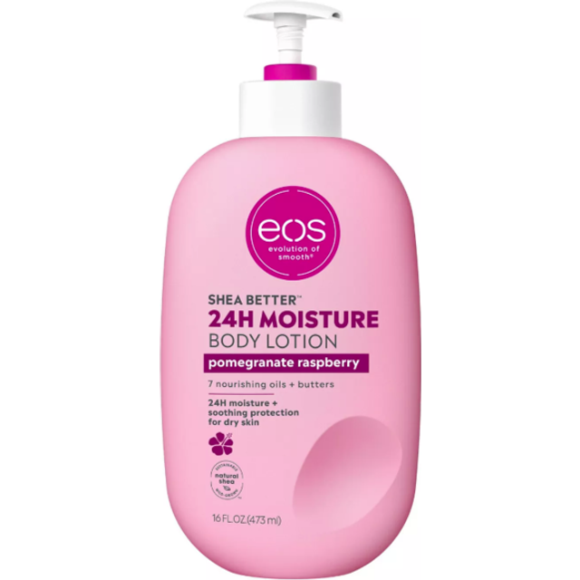 eos Shea Better Body Lotion- Pomegranate Raspberry  24-Hour Moisture Skin Care  Lightweight & Non-Greasy  Made with Natural Shea  Vegan  16 fl oz